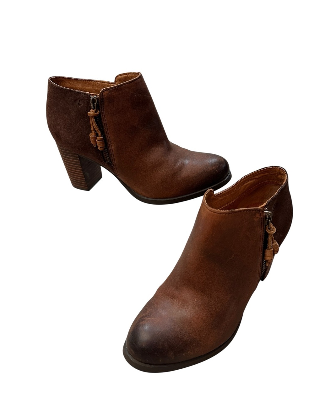 Sperry Dasher Lille Brown Zip Almond Toe Heeled Ankle Booties Women’s size 7.5